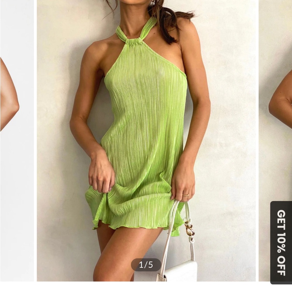 Commense Lime Green Halter Mini Dress